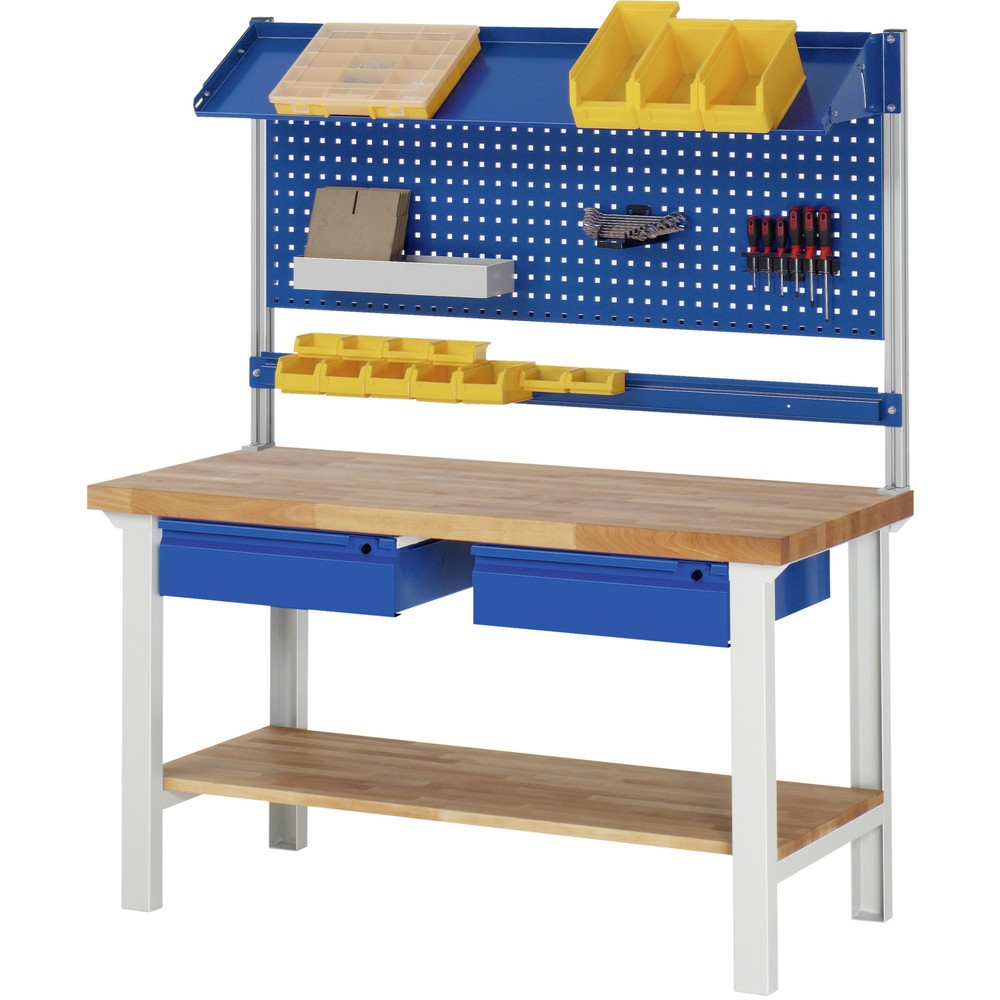 Productafbeelding nr. 5: Werkbank RAU serie 7000, 1 massief beuken legbord, hxbxd 790-1.140 x 1.500 x 700 mm, 2 lades 2 x 150 mm