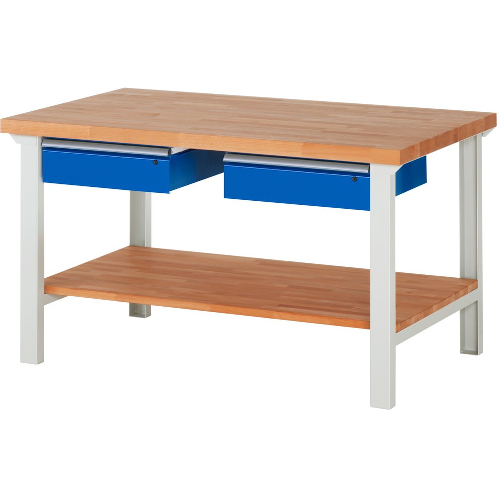 Product afbeelding: Werkbank RAU serie 7000, 1 massief beuken legbord, hxbxd 840 x 1.500 x 900 mm, 2 lades 2 x 150 mm