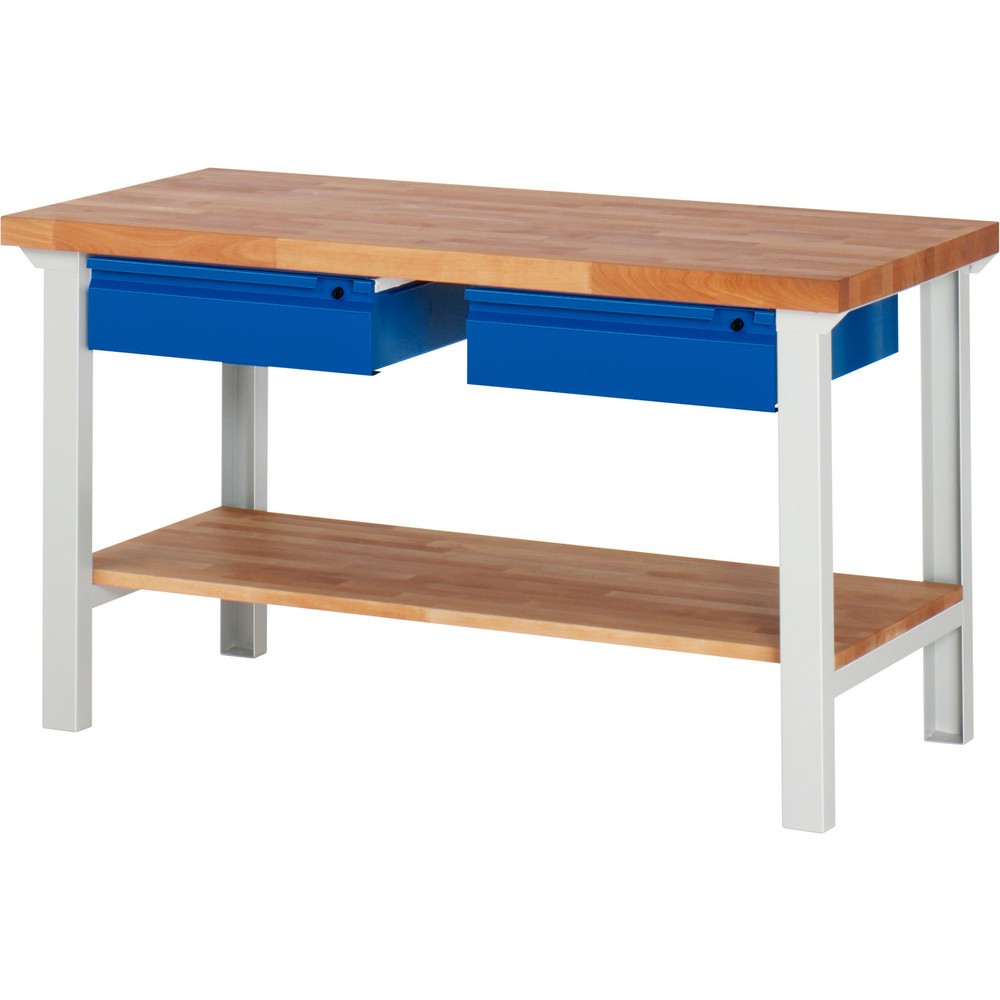 Product afbeelding: Werkbank RAU serie 7000, 1 massief beuken legbord, hxbxd 840 x 1.500 x 700 mm, 2 lades 2 x 150 mm