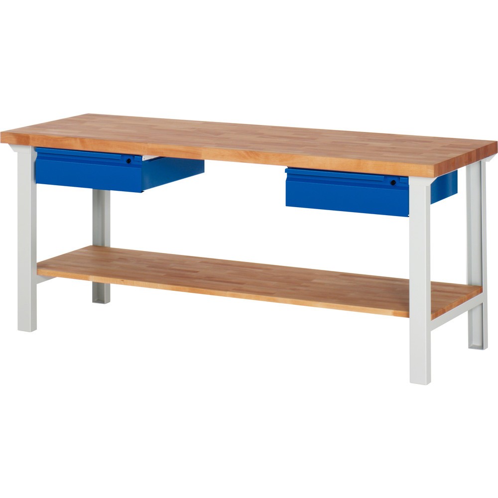Product afbeelding: Werkbank RAU serie 7000, 1 massief beuken legbord, hxbxd 840 x 2.000 x 700 mm, 2 lades 2 x 150 mm