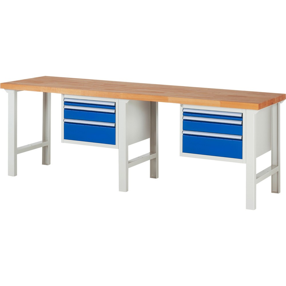 Productafbeelding nr. 1: Werkbank RAU serie 7000, draagvermogen 750 kg, 2 kasten, hxbxd 840 x 2.500 x 700 mm, 6 x voor 90% uittrekbare lades 2 x 60 mm, 2 x 120 mm, 2 x 180 mm