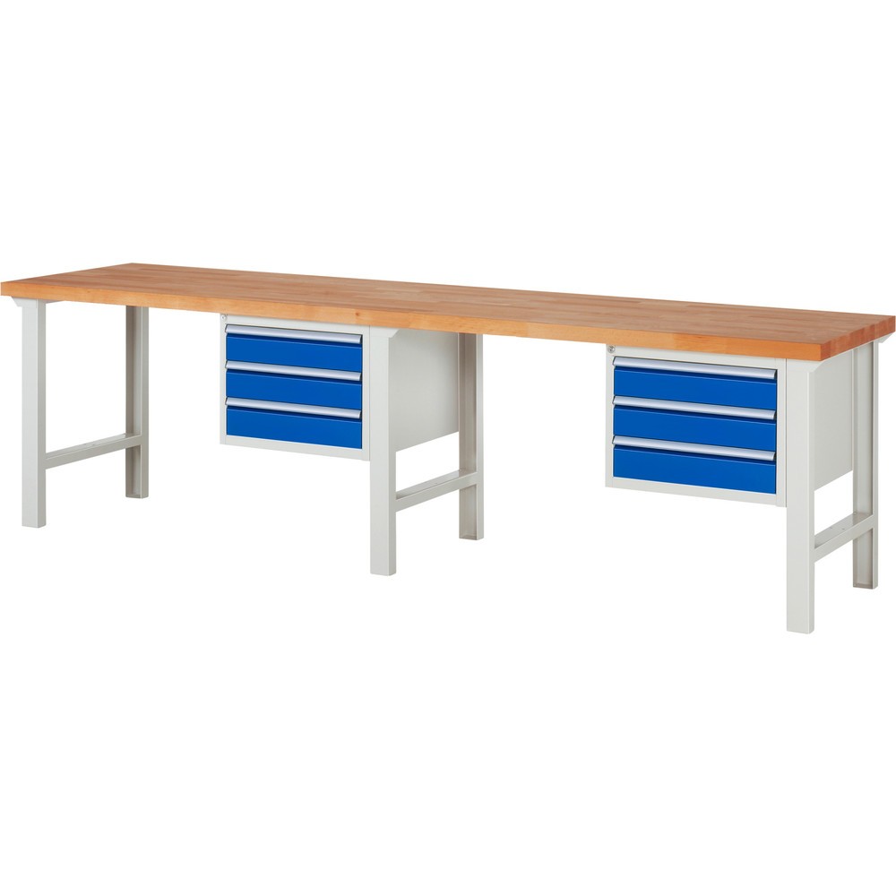 Productafbeelding nr. 1: Werkbank RAU serie 7000, draagvermogen 750 kg, 2 kasten, hxbxd 840 x 3.000 x 700 mm, 6 x voor 90% uittrekbare lades 6 x 120 mm