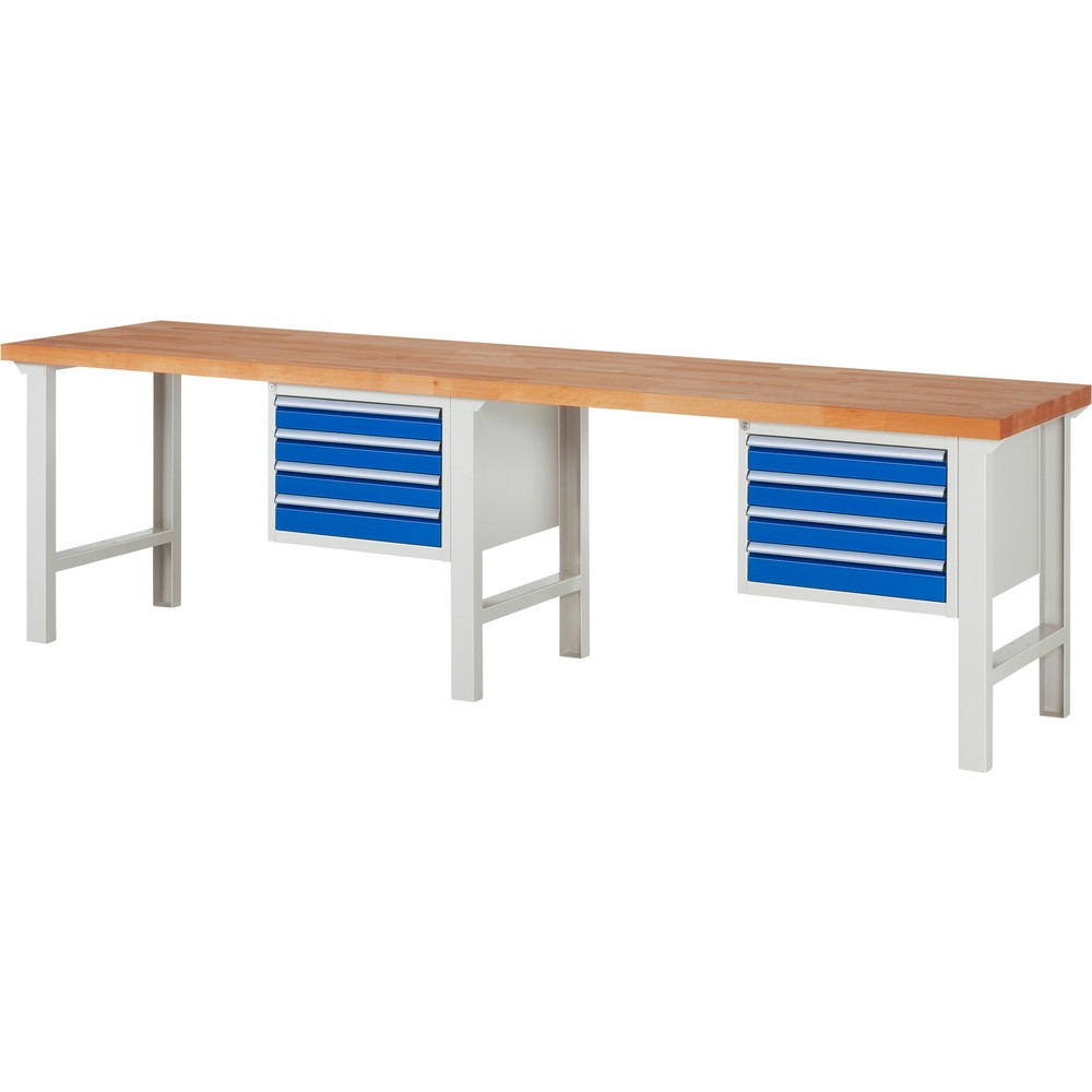 Werkbank RAU serie 7000, 2 kasten, hxbxd 840 x 3.000 x 700 mm, 8 x voor 100% uittrekbare lades 8 x 90 mm, draagvermogen lade 100 kg Productafbeelding nr. 1: Werkbank RAU serie 7000, 2 kasten, hxbxd 840 x 3.000 x 700 mm, 8 x voor 100% uittrekbare lades 8 x 90 mm, draagvermogen lade 100 kg
