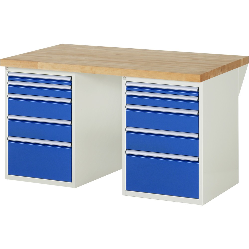 Product afbeelding: RAU werkbank serie 7000, h x b x d 890 x 1.500 x 900 mm, 2 onderbouwkasten, met telkens 5 lades