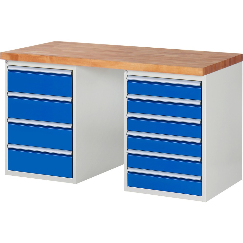 Productafbeelding nr. 1: Werkbank RAU serie 7000, 2 kasten, hxbxd 890 x 1.500 x 700 mm, 10 lades 6 x 120 mm, 4 x 180 mm