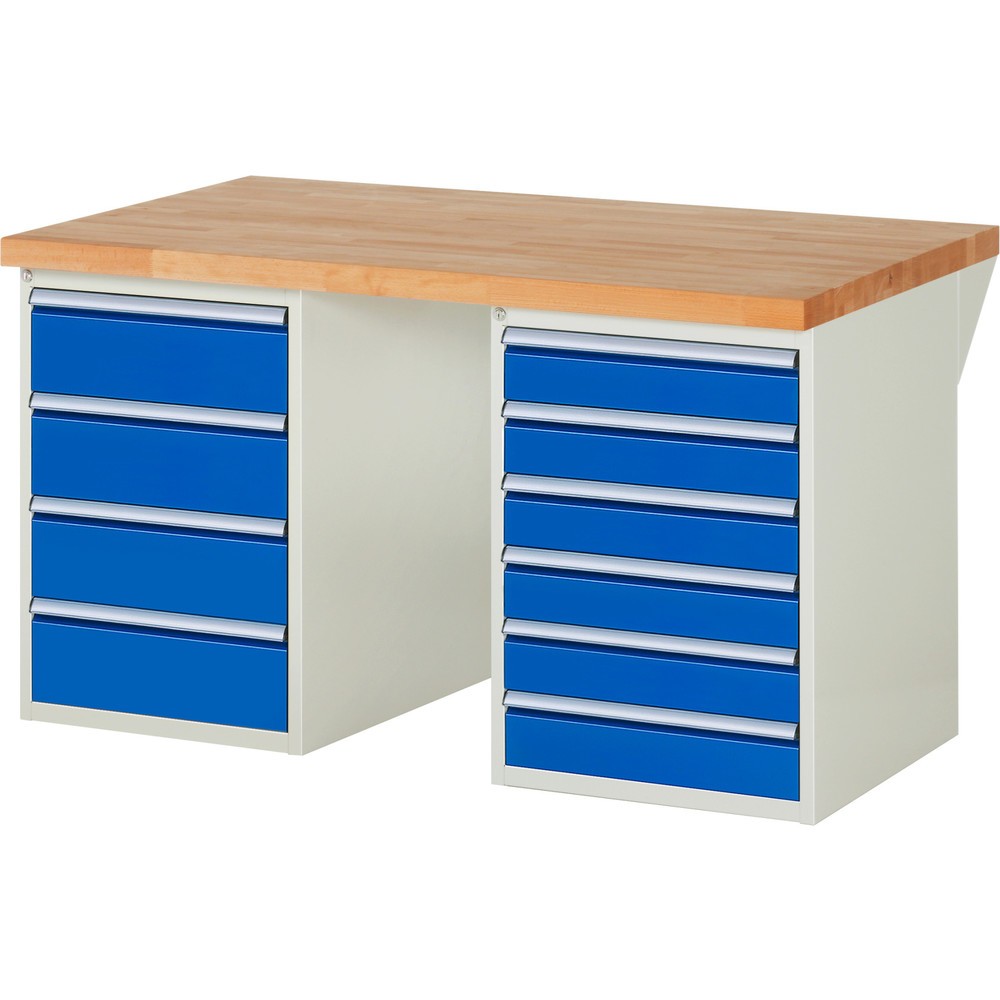 Product afbeelding: Werkbank RAU serie 7000, 2 kasten, hxbxd 890 x 1.500 x 900 mm, 10 lades 6 x 120 mm, 4 x 180 mm