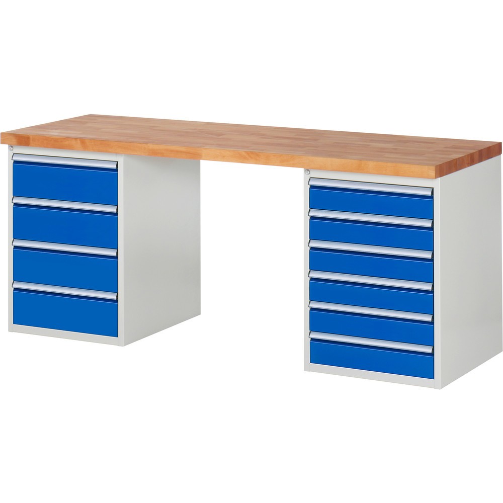 Productafbeelding nr. 1: Werkbank RAU serie 7000, 2 kasten, hxbxd 890 x 2.000 x 700 mm, 10 lades 6 x 120 mm, 4 x 180 mm