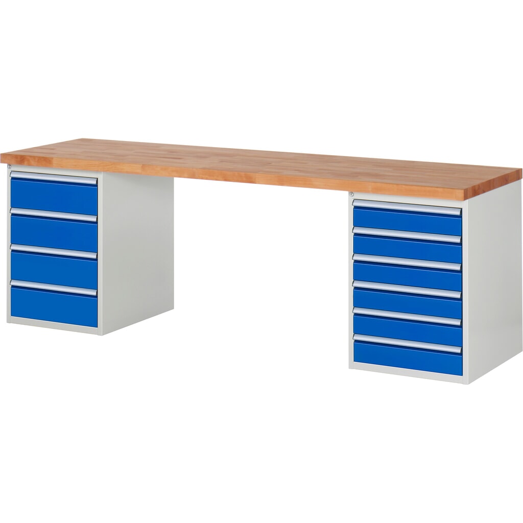 Productafbeelding nr. 1: Werkbank RAU serie 7000, 2 kasten, hxbxd 840 x 2.500 x 700 mm, 10 lades 6 x 120 mm, 4 x 180 mm