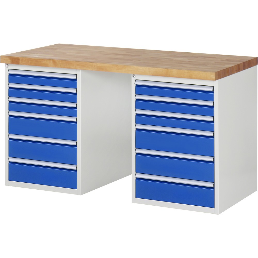 Product afbeelding: RAU werkbank serie 7000, h x b x d 890 x 1.500 x 700 mm, 2 onderbouwkasten, met telkens 6 lades
