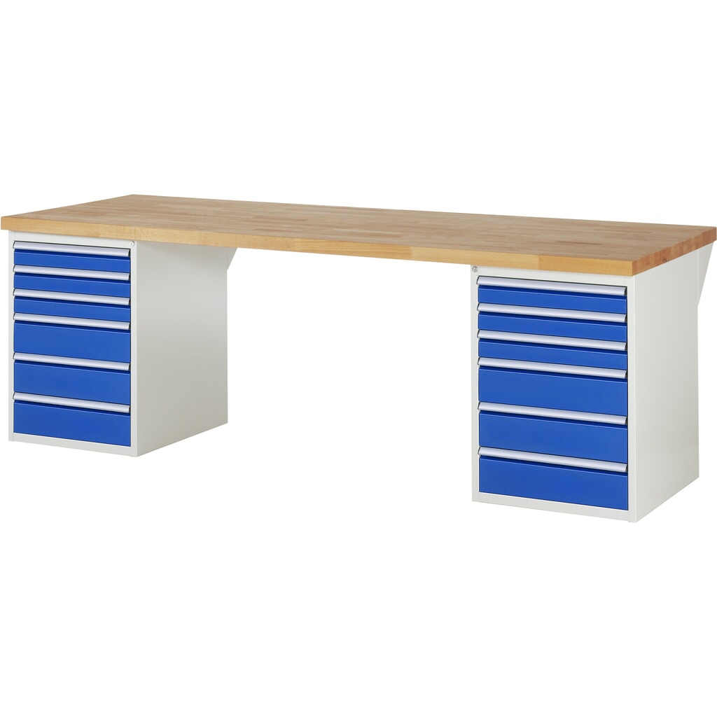 RAU werkbank serie 7000, h x b x d 890 x 2.500 x 900 mm, 2 onderbouwkasten, met telkens 6 lades Product afbeelding: RAU werkbank serie 7000, h x b x d 890 x 2.500 x 900 mm, 2 onderbouwkasten, met telkens 6 lades