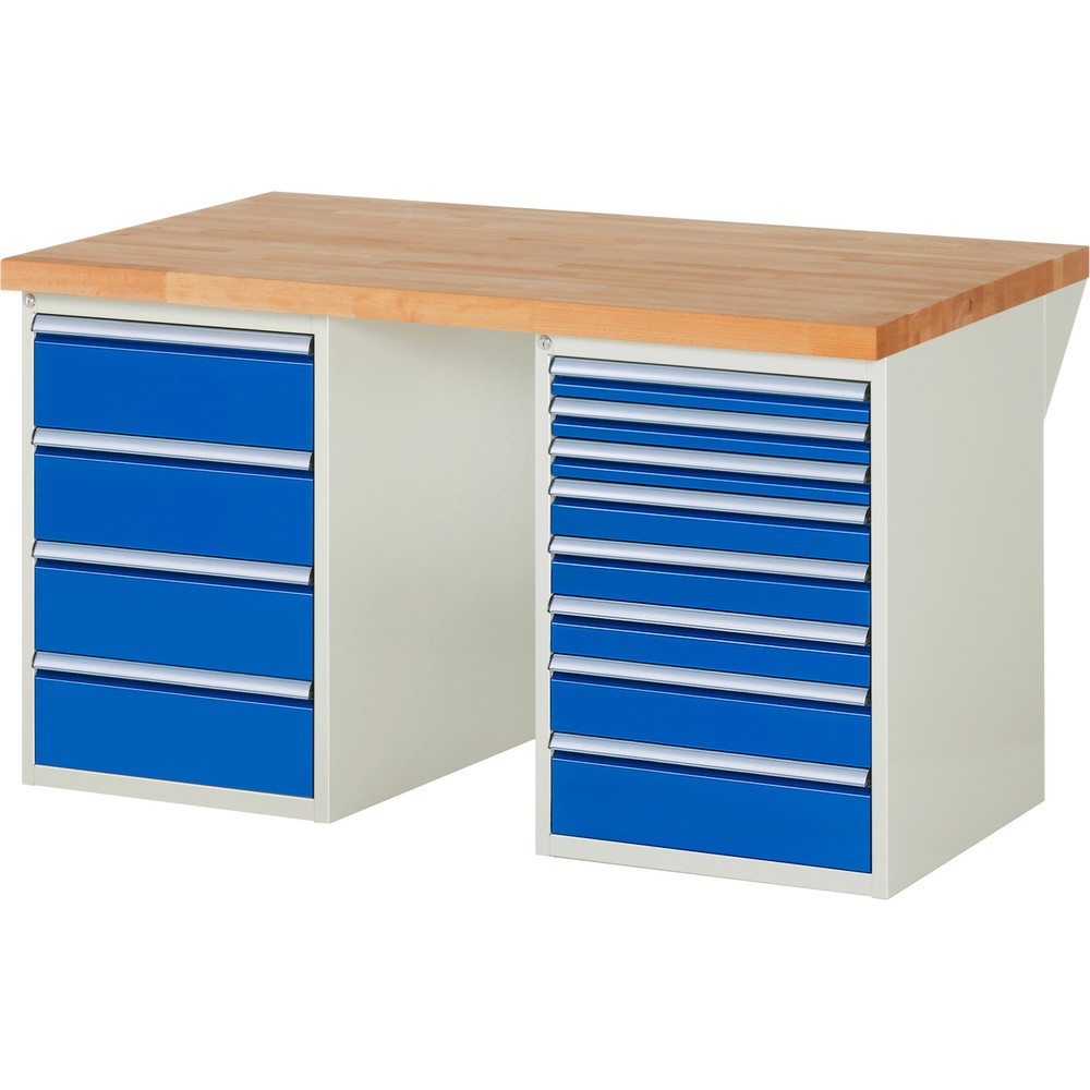 Productafbeelding nr. 1: Werkbank RAU serie 7000, 2 kasten, hxbxd 840 x 1.500 x 900 mm, 12 x voor 100% uittrekbare lades 3 x 60 mm, 3 x 90 mm, 1 x 120 mm, 1 x 150 mm, 4 x 180 mm