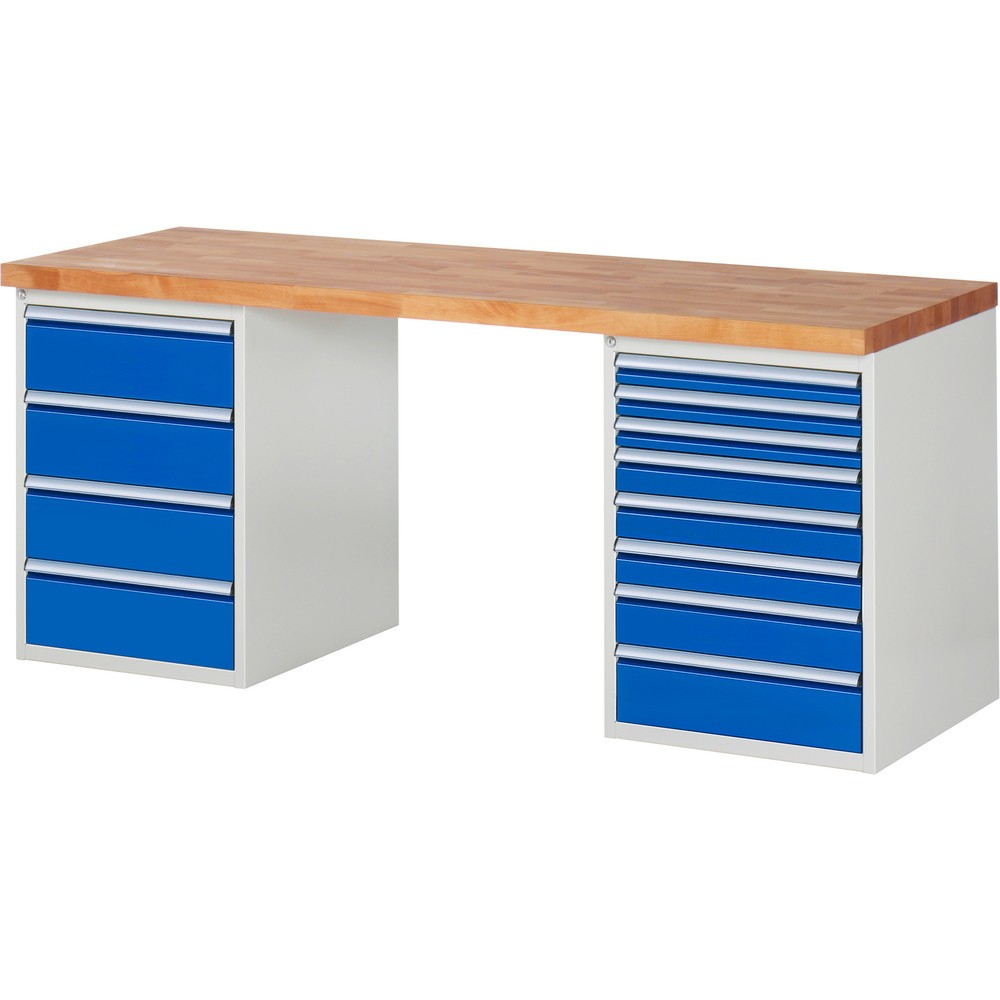 Product afbeelding: Werkbank RAU serie 7000, 2 kasten, hxbxd 890 x 2.000 x 700 mm, 12 x voor 90% uittrekbare lades 3 x 60 mm, 3 x 90 mm, 1 x 120 mm, 1 x 150 mm, 4 x 180 mm