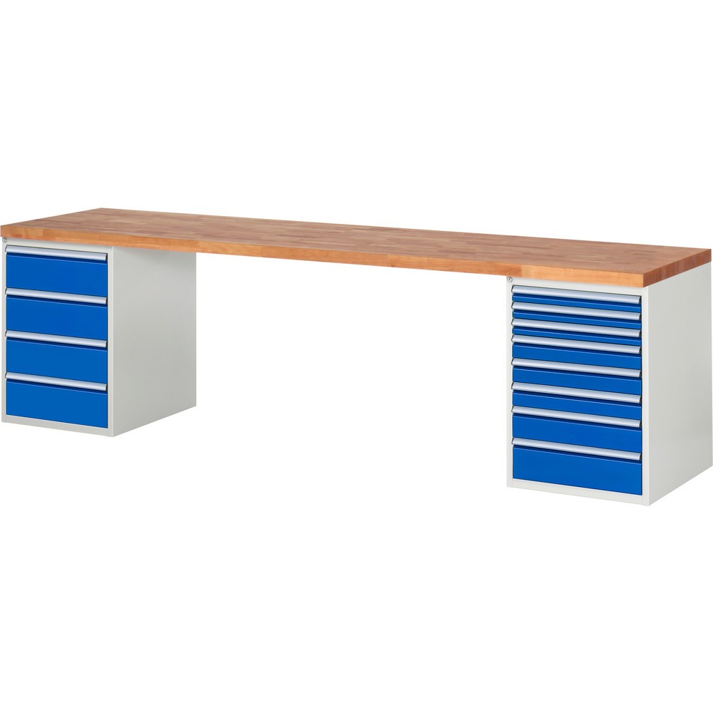 Productafbeelding nr. 1: Werkbank RAU serie 7000, 2 kasten, hxbxd 840 x 3.000 x 700 mm, 12 x voor 100% uittrekbare lades 3 x 60 mm, 3 x 90 mm, 1 x 120 mm, 1 x 150 mm, 4 x 180 mm