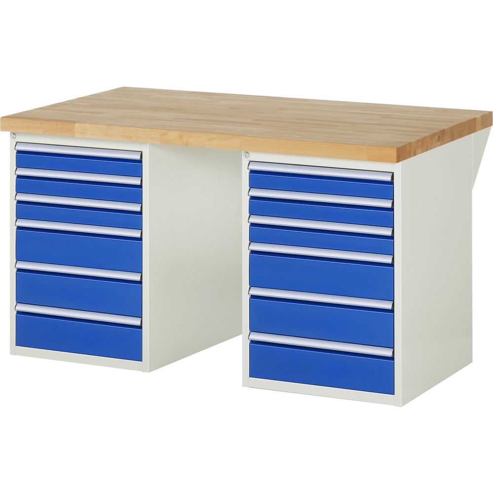 Product afbeelding: RAU werkbank serie 7000, h x b x d 890 x 1.500 x 900 mm, 2 onderbouwkasten, met telkens 6 lades
