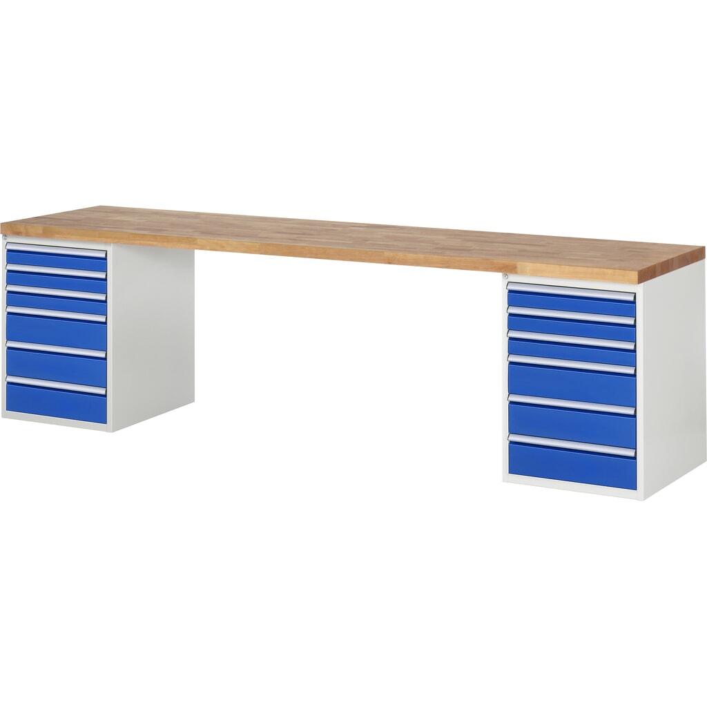Productafbeelding nr. 1: RAU werkbank serie 7000, h x b x d 890 x 3.000 x 700 mm, 2 onderbouwkasten, met telkens 6 lades