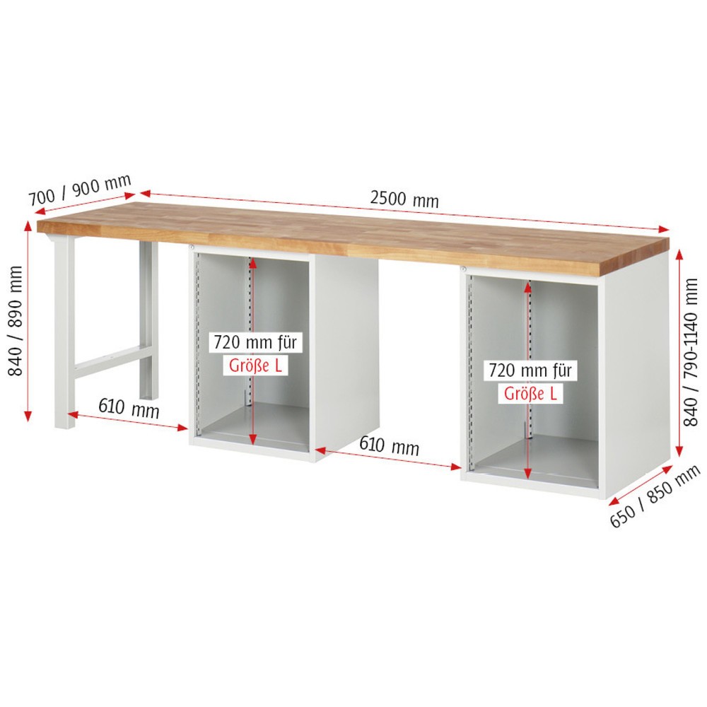 Productafbeelding nr. 5: Werkbank RAU serie 7000, 2 kasten, hxbxd 890 x 2.500 x 900 mm, 12 x voor 90% uittrekbare lades 12 x 120 mm
