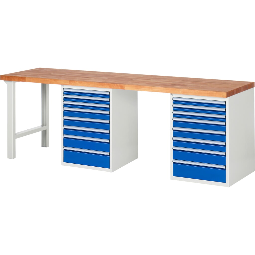 Product afbeelding: Werkbank RAU serie 7000, 2 kasten, hxbxd 890 x 2.500 x 700 mm, 16 x voor 90% uittrekbare lades