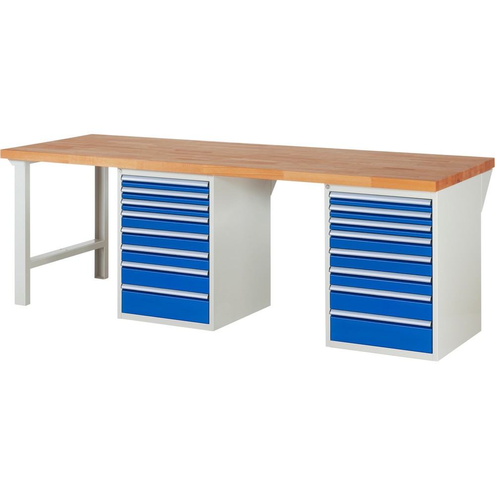 Productafbeelding nr. 1: Werkbank RAU serie 7000, 2 kasten, hxbxd 890 x 2.500 x 900 mm, 16 x voor 100% uittrekbare lades