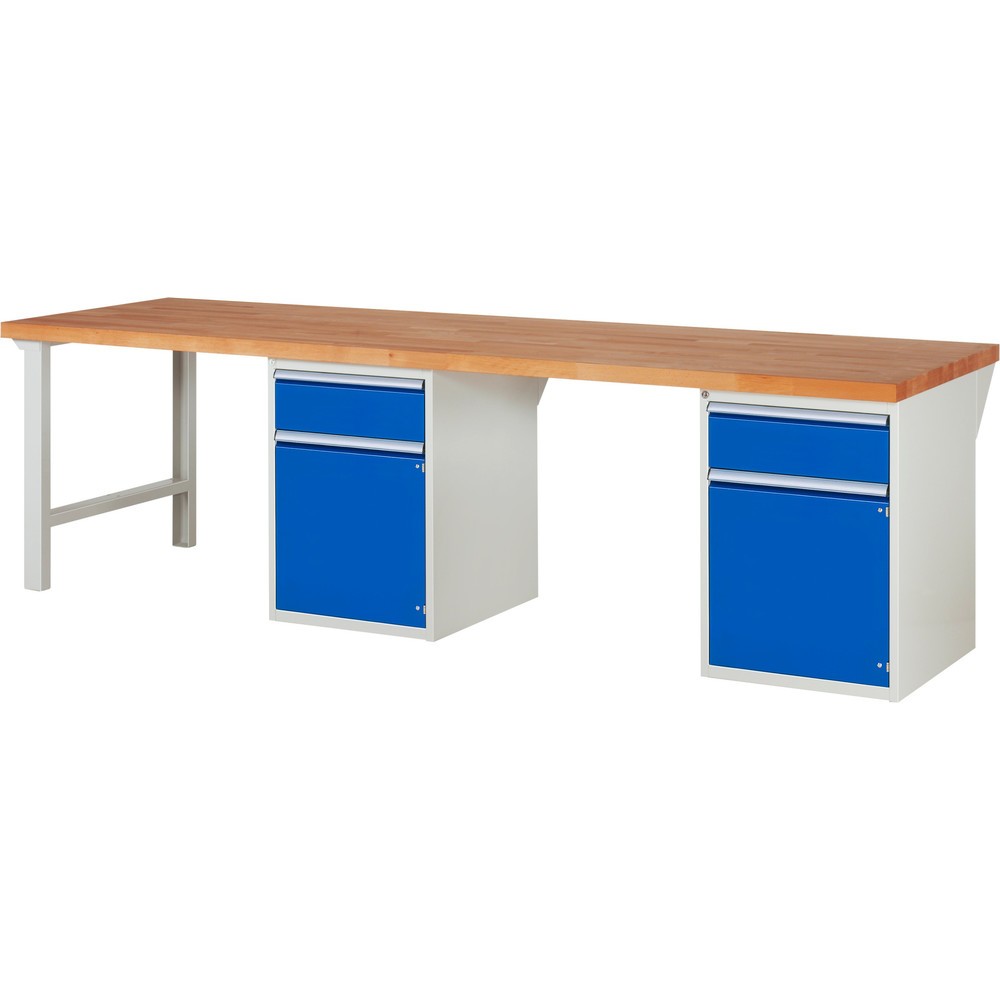 Product afbeelding: Werkbank RAU serie 7000, 2 kasten, hxbxd 890 x 3.000 x 900 mm, 2 lades 2 x 180 mm, 1 legbord, 2 draaideuren