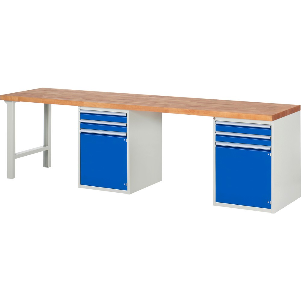 Productafbeelding nr. 1: Werkbank RAU serie 7000, 2 kasten, hxbxd 890 x 3.000 x 700 mm, 4 x voor 90% uittrekbare lades, 1 legbord, 2 draaideuren
