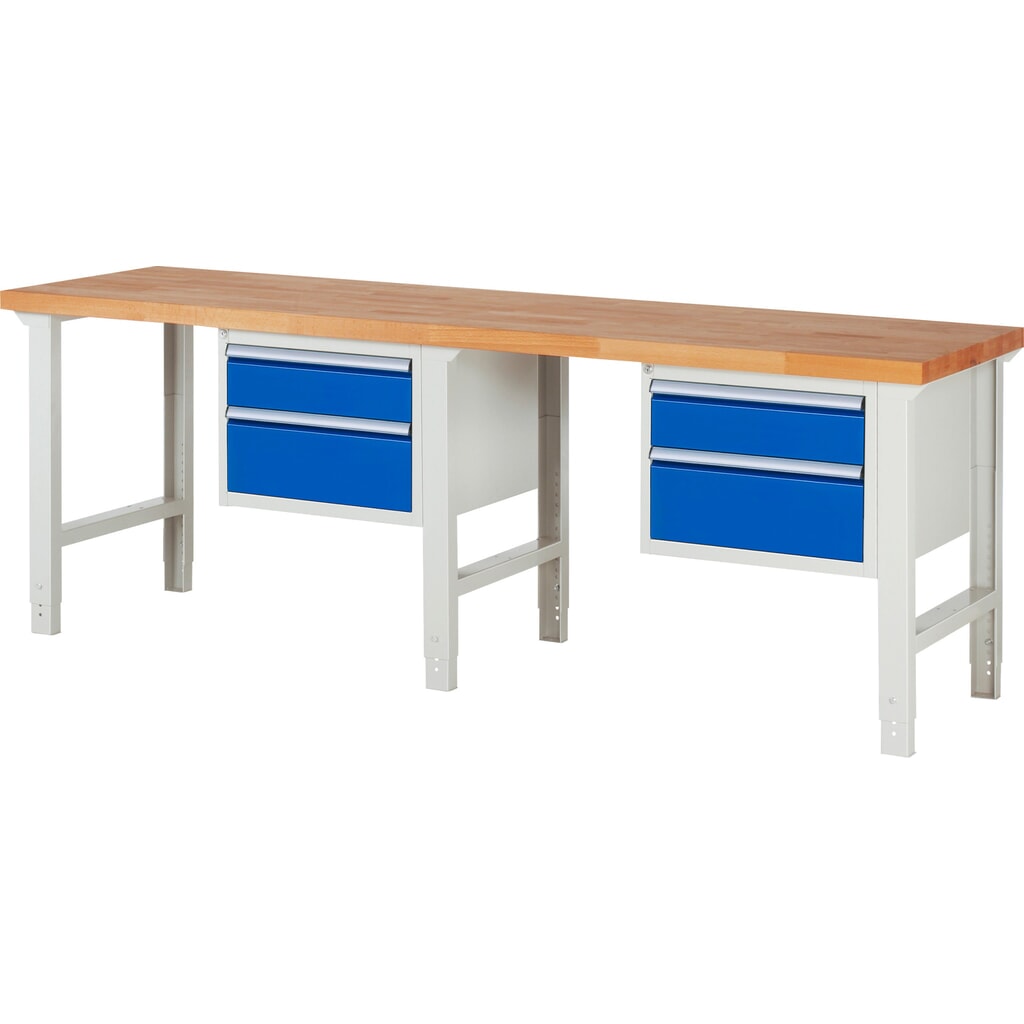 Werkbank RAU serie 7000, 2 kasten, hxbxd 790-1.140 x 2.500 x 700 mm, 4 x voor 90% uittrekbare lades 2 x 150 mm, 2 x 210 mm Product afbeelding: Werkbank RAU serie 7000, 2 kasten, hxbxd 790-1.140 x 2.500 x 700 mm, 4 x voor 90% uittrekbare lades 2 x 150 mm, 2 x 210 mm