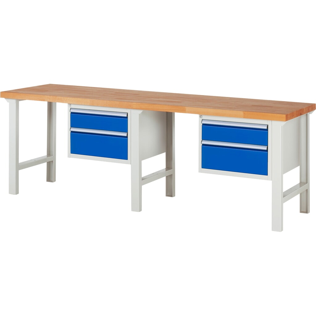 Product afbeelding: Werkbank RAU serie 7000, 2 kasten, hxbxd 840 x 2.500 x 700 mm, 4 x voor 90% uittrekbare lades 2 x 150 mm, 2 x 210 mm