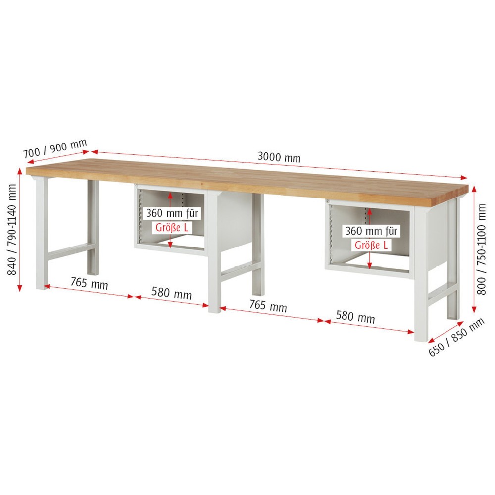 Productafbeelding nr. 4: Werkbank RAU serie 7000, draagvermogen 750 kg, 2 kasten, hxbxd 840 x 3.000 x 700 mm, 6 x voor 90% uittrekbare lades 6 x 120 mm