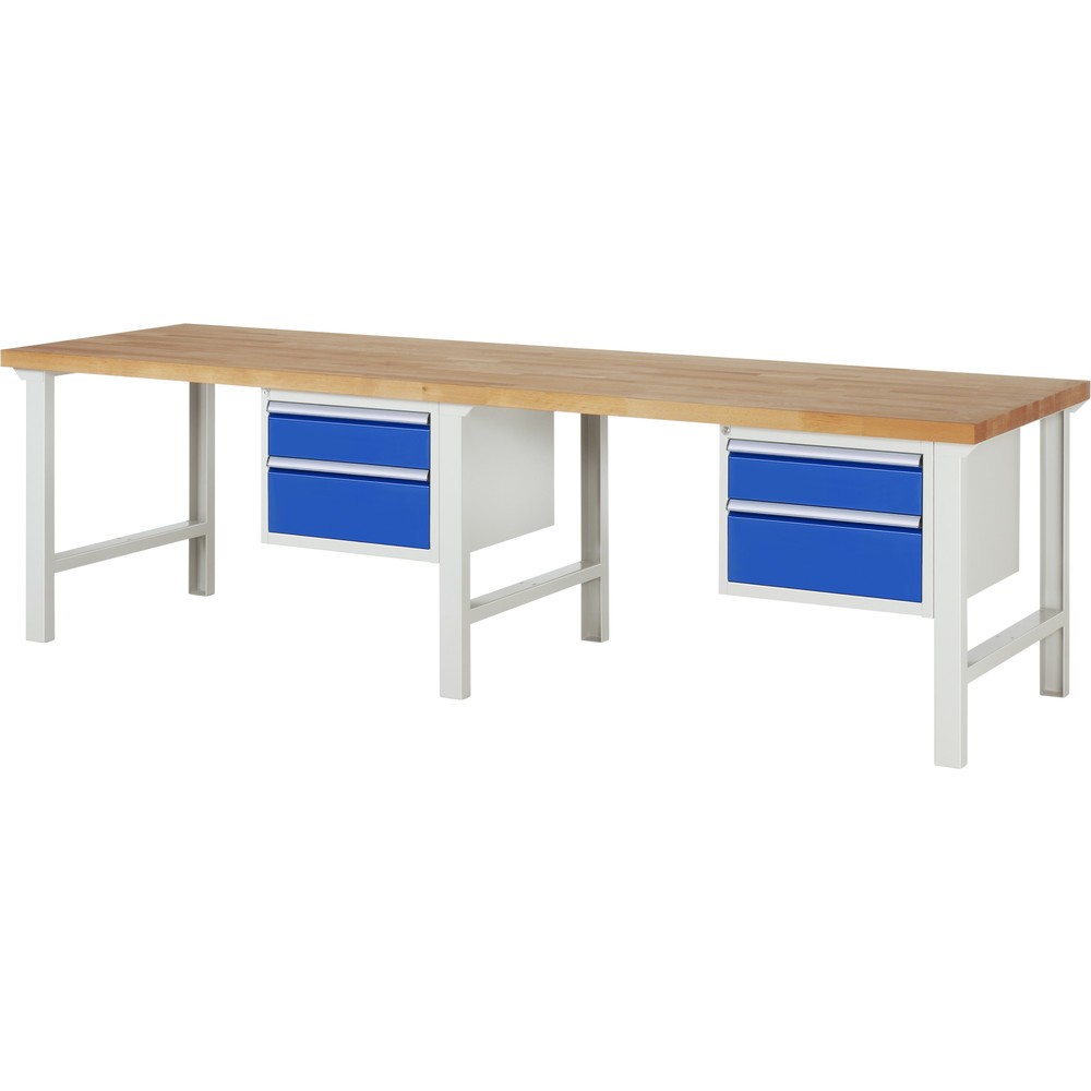Productafbeelding nr. 1: Werkbank RAU serie 7000, 2 kasten, hxbxd 840 x 3.000 x 900 mm, 4 x voor 100% uittrekbare lades 2 x 150 mm, 2 x 210 mm