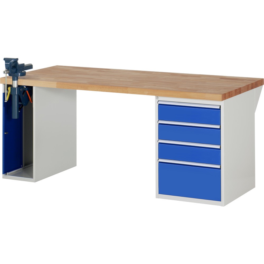 Productafbeelding nr. 1: RAU werkbank serie 7000, h x b x d 890 x 2.000 x 900 mm, 1 onderbouwkast, met 4 lades en inklapbare bankschroef