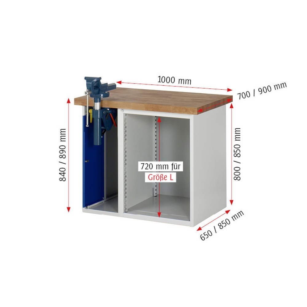 Productafbeelding nr. 6: Werkbank RAU serie 7000, 2 kasten, hxbxd 890 x 1.000 x 700 mm, 5 lades, bankschroef