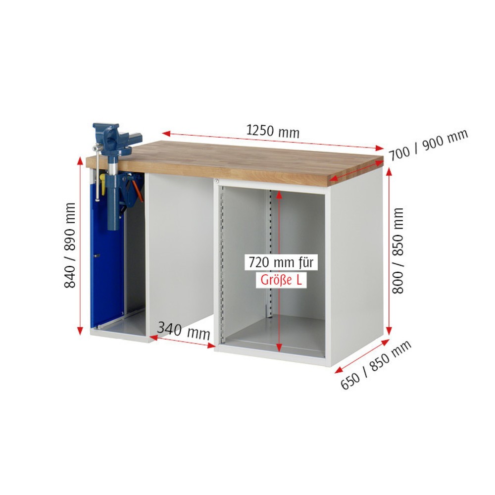 Productafbeelding nr. 5: Werkbank RAU serie 7000, 2 kasten, hxbxd 890 x 1.500 x 700 mm, 4 x voor 100% uittrekbare lades, draagvermogen lade 100 kg