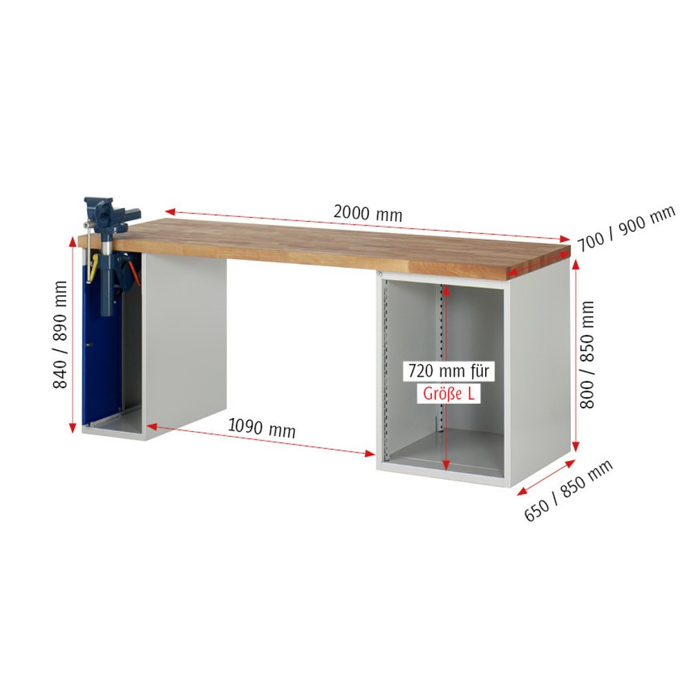 Productafbeelding nr. 5: Werkbank RAU serie 7000, 2 kasten, hxbxd 840 x 2.000 x 700 mm, 5 lades 1 x 60 mm, 1 x 90 mm, 2 x 150 mm, 1 x 270 mm