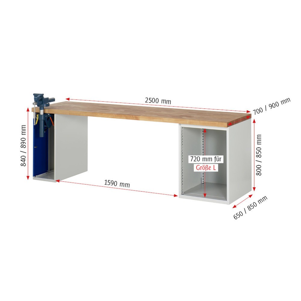 Productafbeelding nr. 5: Werkbank RAU serie 7000, 2 kasten, hxbxd 840 x 2.500 x 700 mm, 4 x voor 90% uittrekbare lades 3 x 150 mm, 1 x 270 mm, draagvermogen lade 100 kg