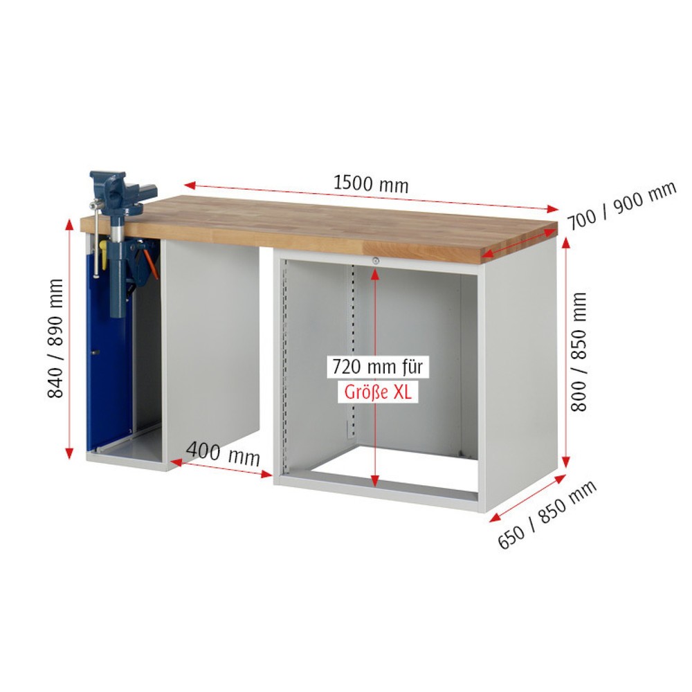 Productafbeelding nr. 6: Werkbank RAU serie 7000, 2 kasten, hxbxd 890 x 1.500 x 900 mm, 4 x voor 100% uittrekbare lades, draagvermogen lade 75 kg