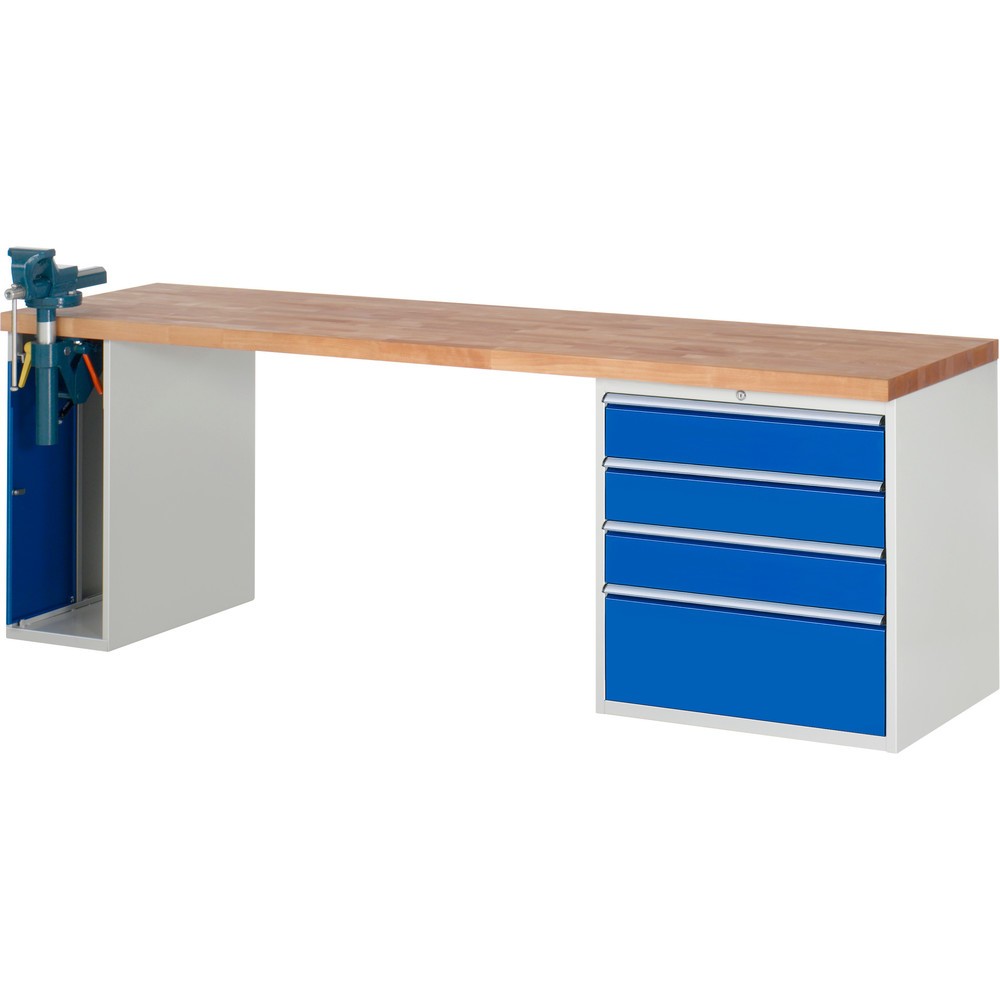 Productafbeelding nr. 1: Werkbank RAU serie 7000, 2 kasten, hxbxd 890 x 2.500 x 700 mm, 4 x voor 90% uittrekbare lades, draagvermogen lade 75 kg