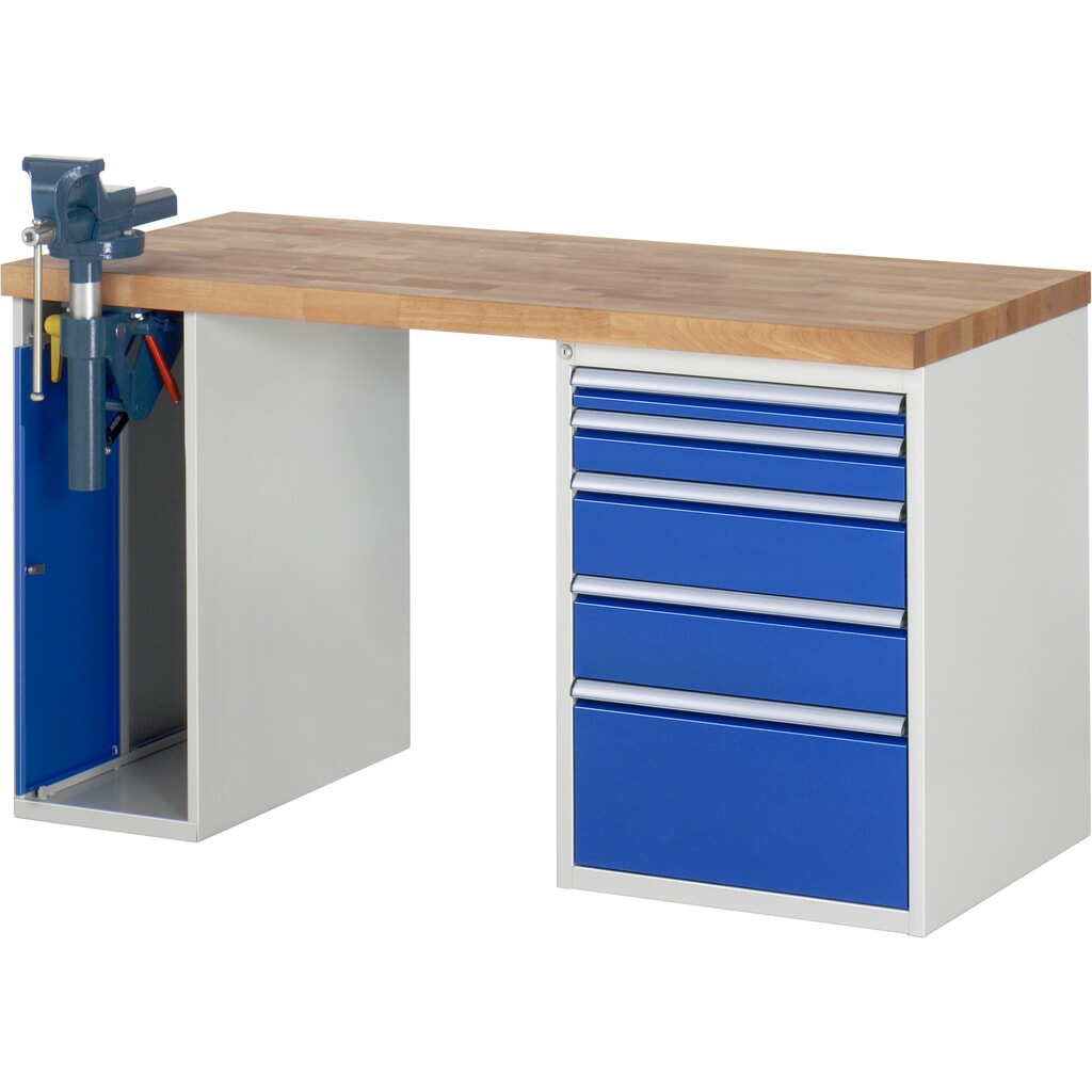 Werkbank RAU serie 7000, 2 kasten, hxbxd 840 x 1.500 x 700 mm, 5 lades 1 x 60 mm, 1 x 90 mm, 2 x 150 mm, 1 x 270 mm Productafbeelding nr. 1: Werkbank RAU serie 7000, 2 kasten, hxbxd 840 x 1.500 x 700 mm, 5 lades 1 x 60 mm, 1 x 90 mm, 2 x 150 mm, 1 x 270 mm
