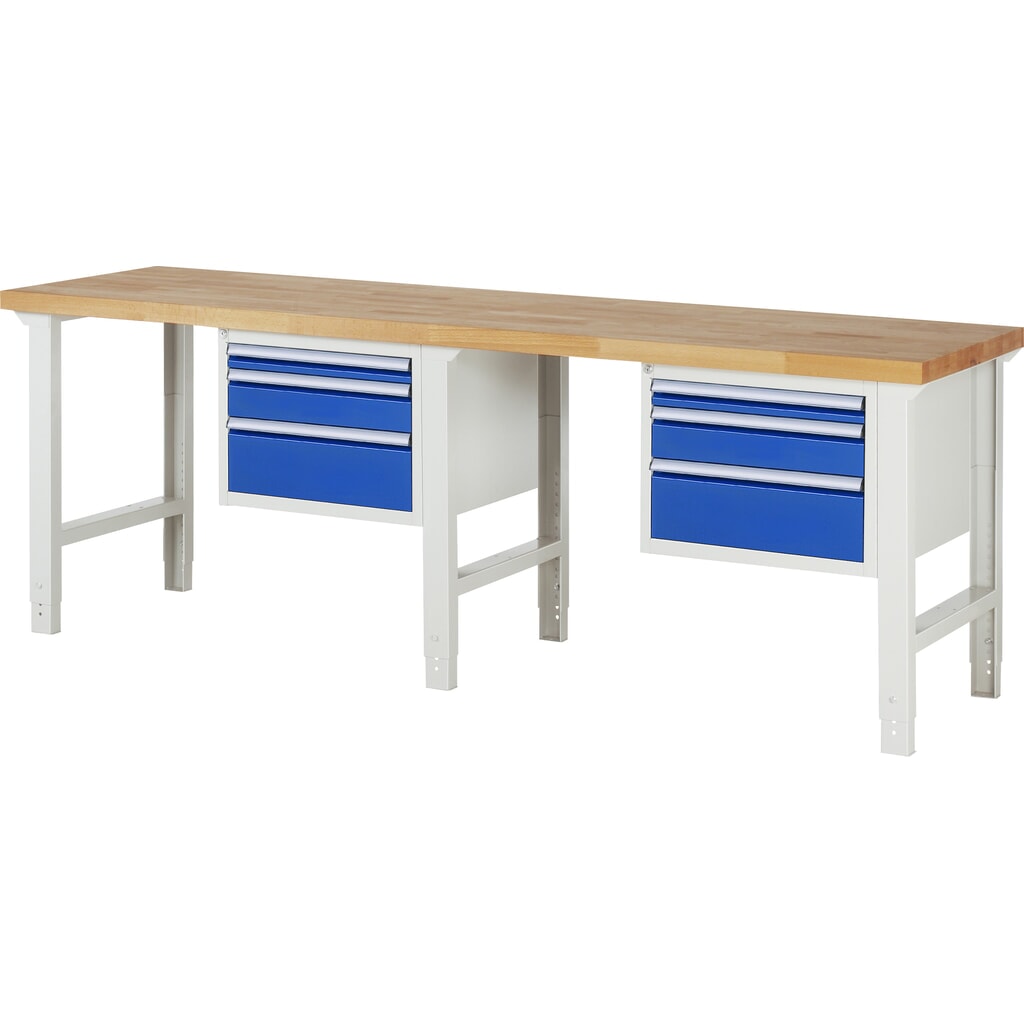 Productafbeelding nr. 1: RAU werkbank serie 7000, h x b x d 790-1.140 x 2.500 x 700 mm, 2 onderbouwkasten, met telkens 3 lades