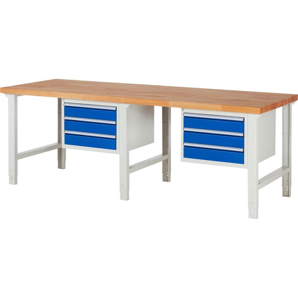 Productafbeelding nr. 1: Werkbank RAU serie 7000, 2 kasten, hxbxd 790-1.140 x 2.500 x 900 mm, 6 x voor 90% uittrekbare lades 6 x 120 mm