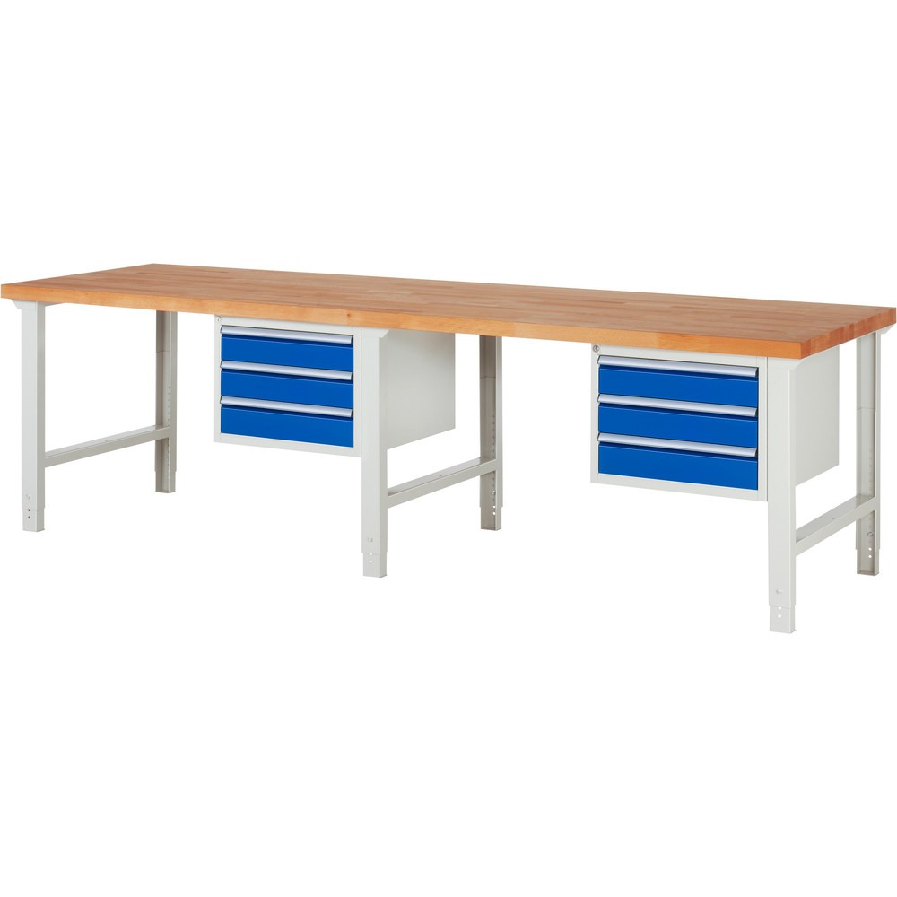 Productafbeelding nr. 1: Werkbank RAU serie 7000, 2 kasten, hxbxd 790-1.140 x 3.000 x 900 mm, 6 x voor 90% uittrekbare lades 6 x 120 mm