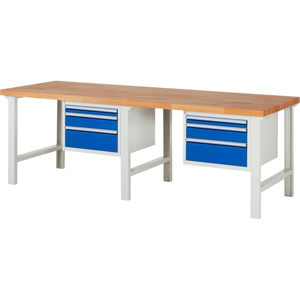 Werkbank RAU serie 7000, 2 kasten, hxbxd 840 x 2.500 x 900 mm, 6 x voor 90% uittrekbare lades 2 x 60 mm, 2 x 120 mm, 2 x 180 mm Product afbeelding: Werkbank RAU serie 7000, 2 kasten, hxbxd 840 x 2.500 x 900 mm, 6 x voor 90% uittrekbare lades 2 x 60 mm, 2 x 120 mm, 2 x 180 mm