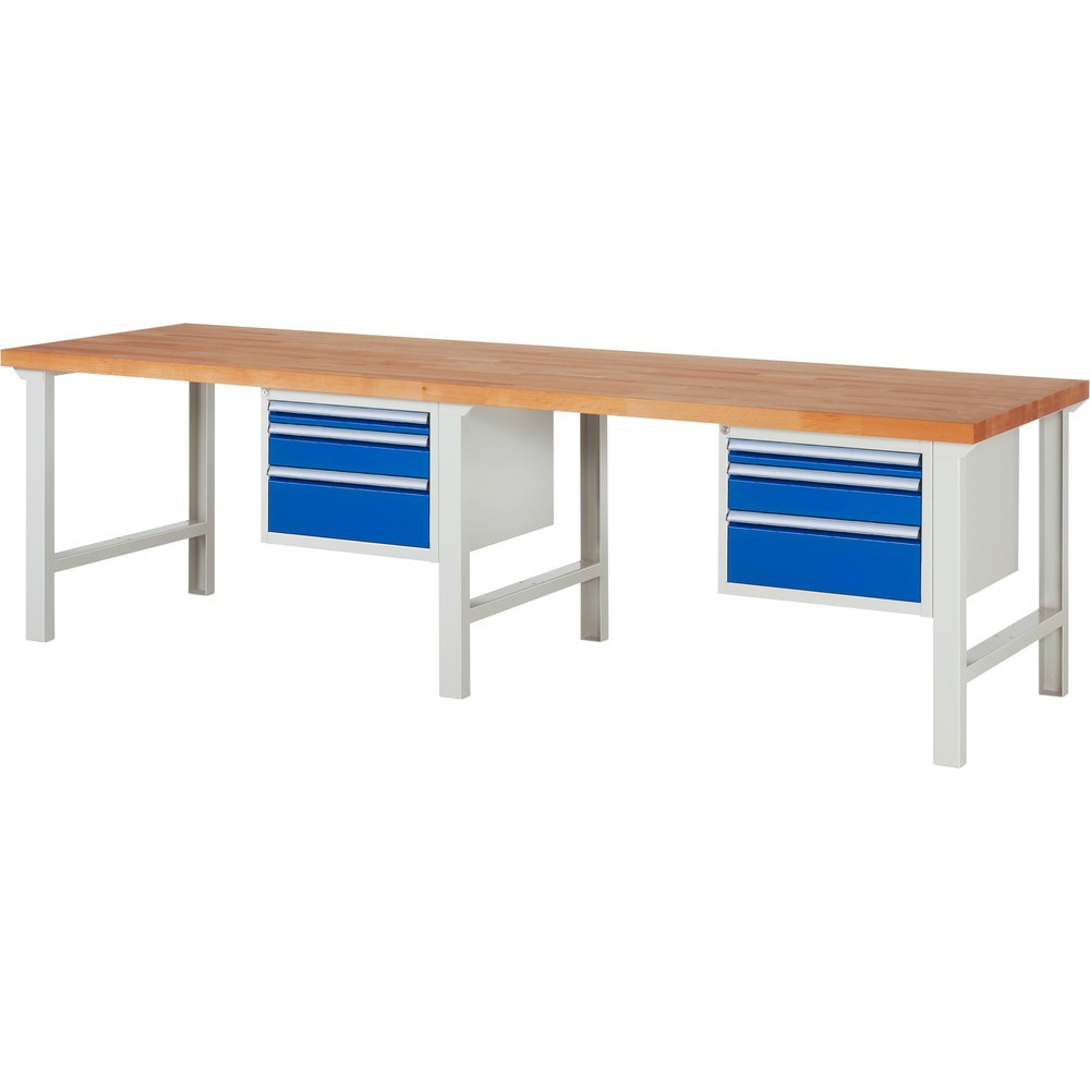 Productafbeelding nr. 1: Werkbank RAU serie 7000, 2 kasten, hxbxd 840 x 3.000 x 900 mm, 6 x voor 90% uittrekbare lades 2 x 60 mm, 2 x 120 mm, 2 x 180 mm