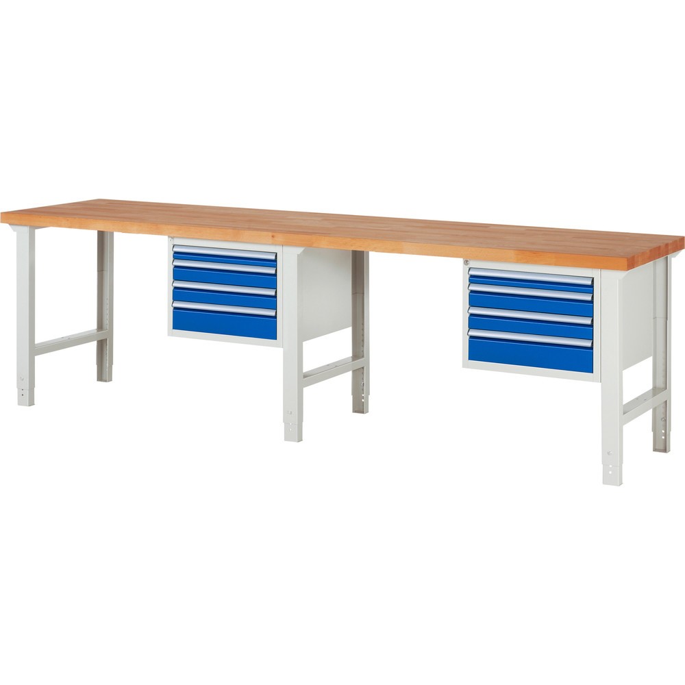 Productafbeelding nr. 1: Werkbank RAU serie 7000, 2 kasten, hxbxd 790-1.140 x 3.000 x 700 mm, 8 x voor 100% uittrekbare lades 2 x 60 mm, 4 x 90 mm, 2 x 120 mm