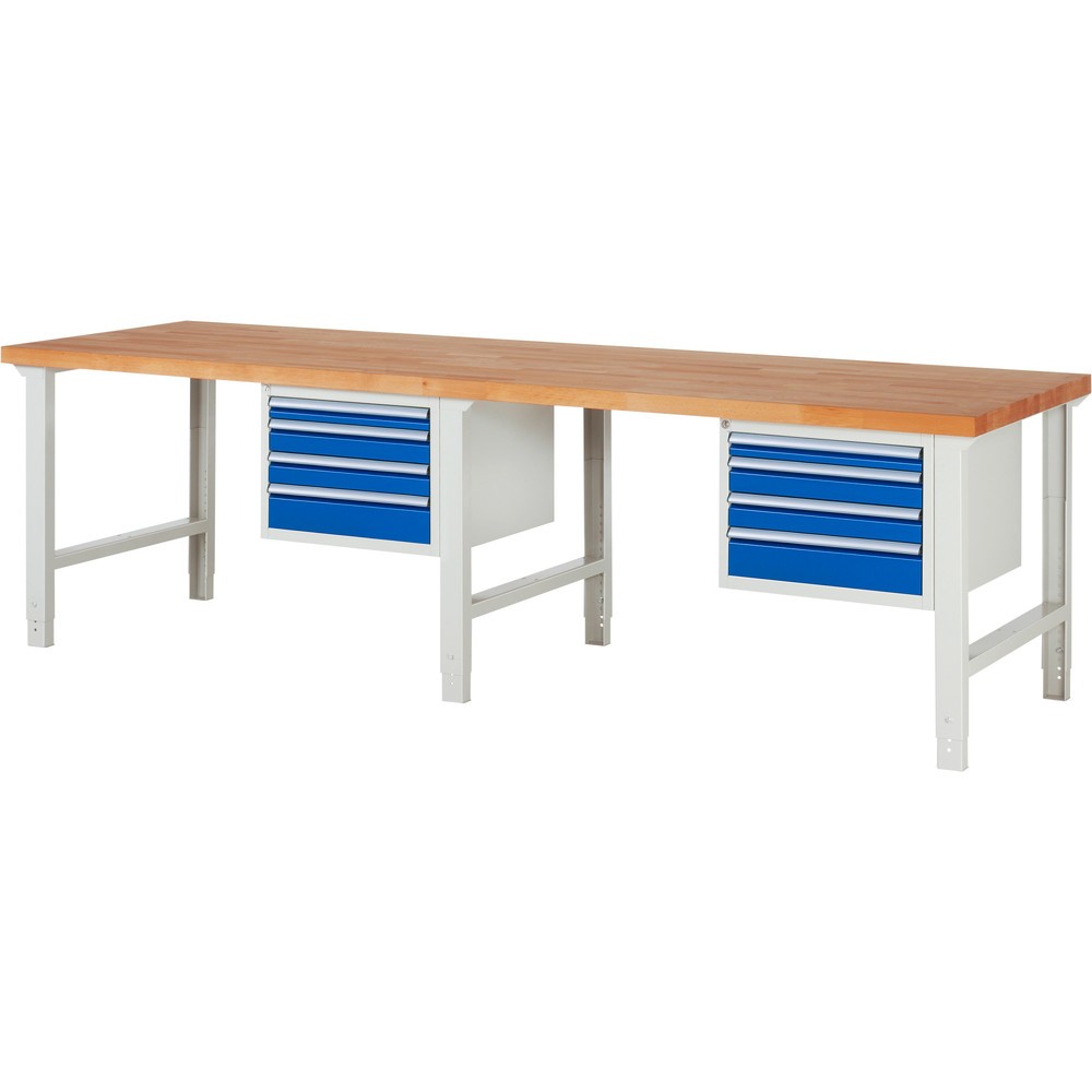 Productafbeelding nr. 1: Werkbank RAU serie 7000, 2 kasten, hxbxd 790-1.140 x 3.000 x 900 mm, 8 x voor 100% uittrekbare lades 2 x 60 mm, 4 x 90 mm, 2 x 120 mm
