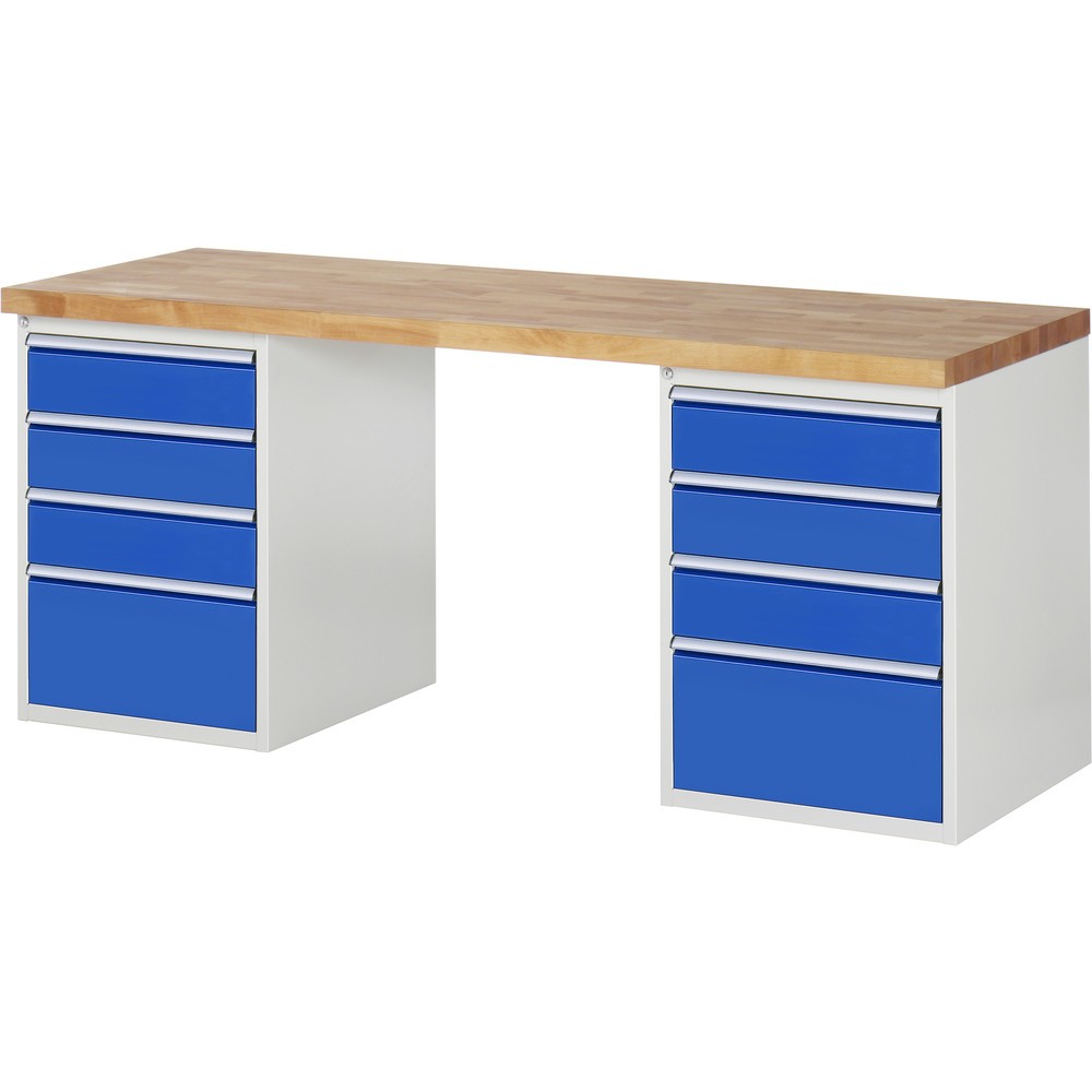 Productafbeelding nr. 1: RAU werkbank serie 7000, h x b x d 890 x 2.000 x 700 mm, 2 onderbouwkasten, met telkens 4 lades