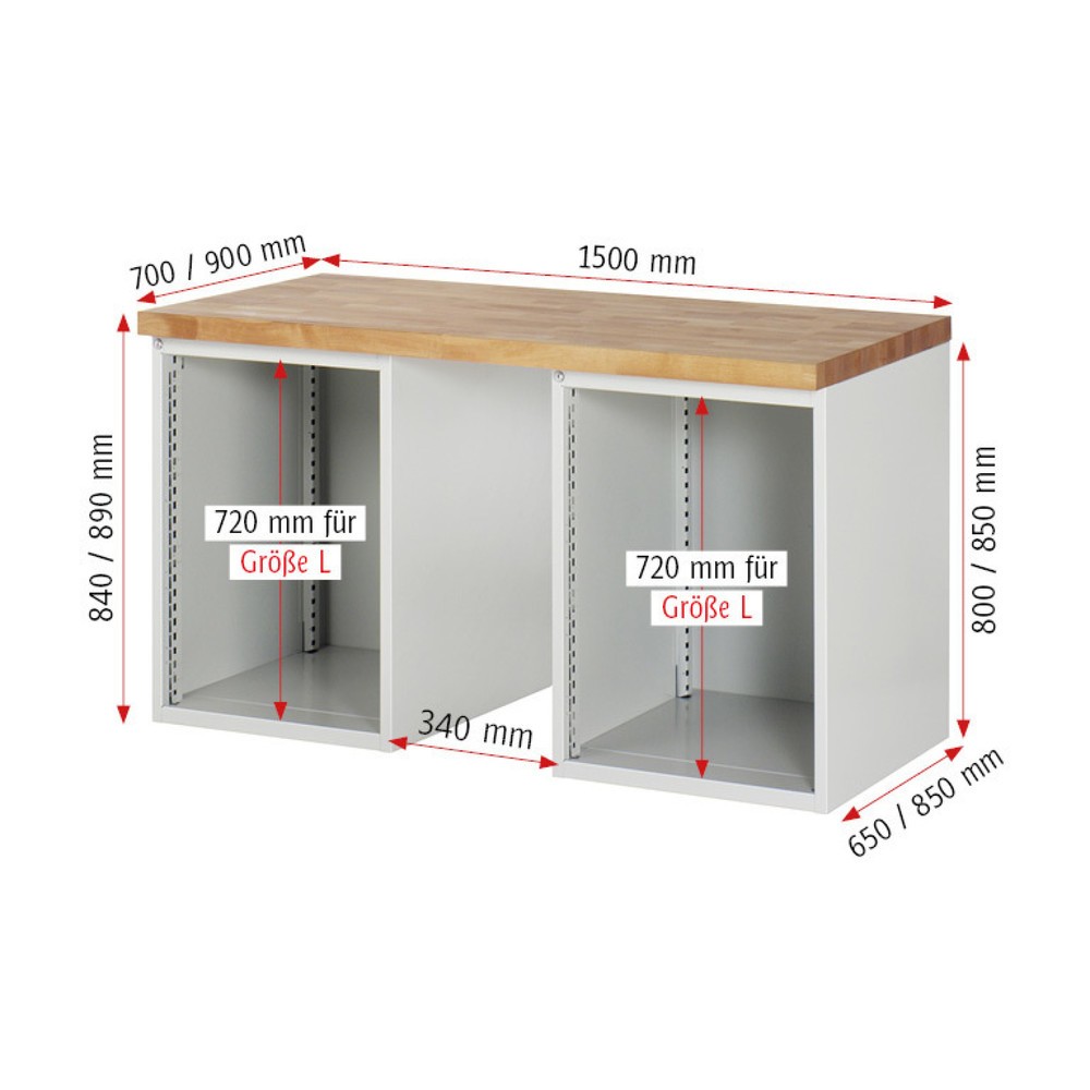 Productafbeelding nr. 4: Werkbank RAU serie 7000, 2 kasten, hxbxd 840 x 1.500 x 700 mm, 12 x voor 90% uittrekbare lades 3 x 60 mm, 3 x 90 mm, 1 x 120 mm, 1 x 150 mm, 4 x 180 mm
