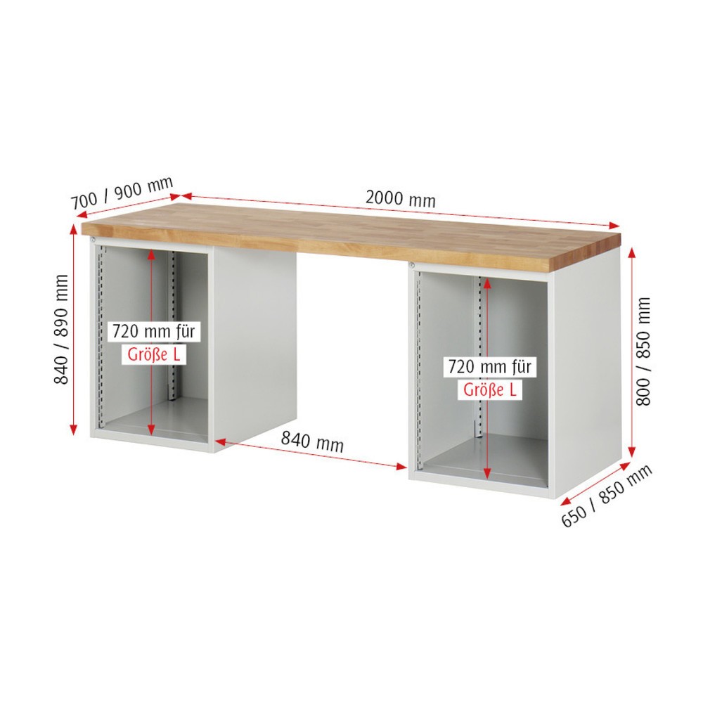 Productafbeelding nr. 5: Werkbank RAU serie 7000, 2 kasten, hxbxd 890 x 2.000 x 700 mm, 12 x voor 90% uittrekbare lades 3 x 60 mm, 3 x 90 mm, 1 x 120 mm, 1 x 150 mm, 4 x 180 mm
