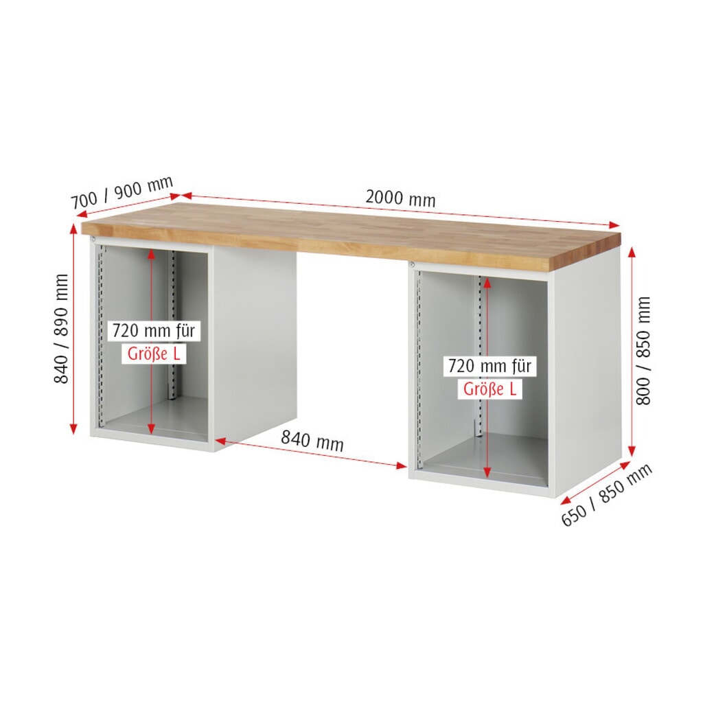 Productafbeelding nr. 6: Werkbank RAU serie 7000, 2 kasten, hxbxd 840 x 2.000 x 900 mm, 10 lades 6 x 120 mm, 4 x 180 mm