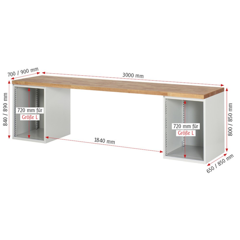 Productafbeelding nr. 4: Werkbank RAU serie 7000, 2 kasten, hxbxd 840 x 3.000 x 900 mm, 8 x voor 90% uittrekbare lades 6 x 150 mm, 2 x 270 mm