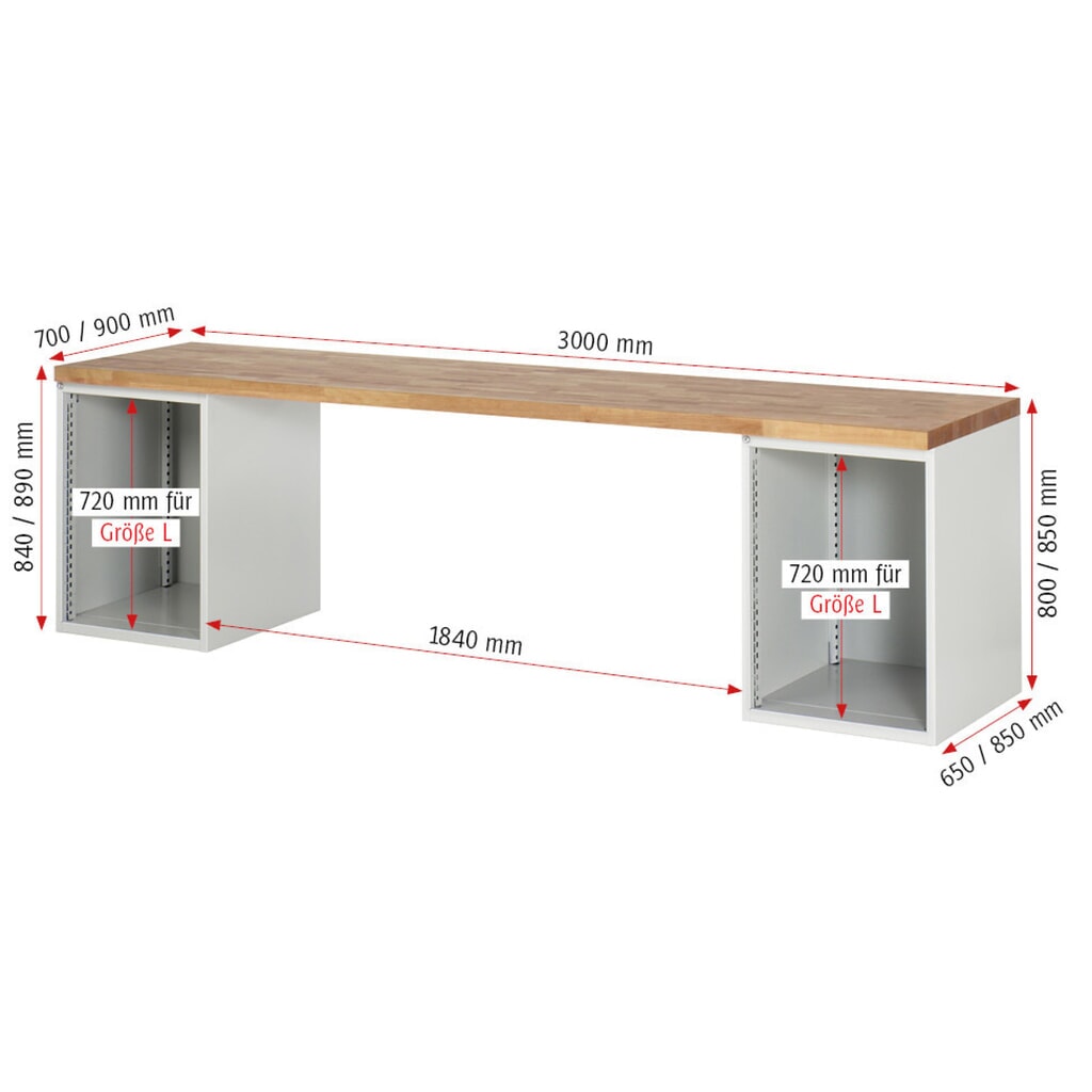 Productafbeelding nr. 6: Werkbank RAU serie 7000, 2 kasten, hxbxd 840 x 3.000 x 700 mm, 10 lades 6 x 120 mm, 4 x 180 mm