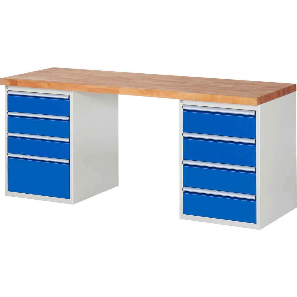 Productafbeelding nr. 1: Werkbank RAU serie 7000, 2 kasten, hxbxd 890 x 2.000 x 700 mm, 8 x voor 90% uittrekbare lades 3 x 150, 4 x 180, 1 x 270 mm